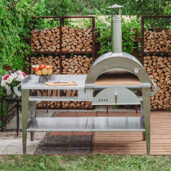 GrillSymbol pizzaovn med stor bord Pizzo-XL-set-inox